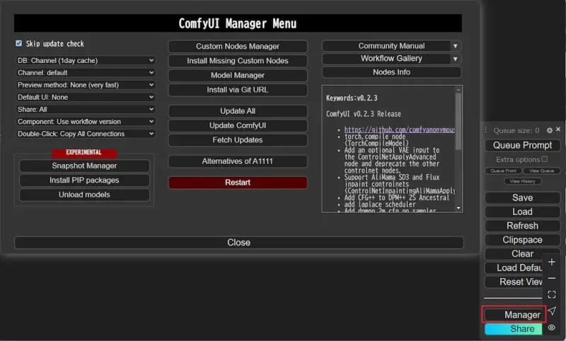 ComfyUI Manager Menu