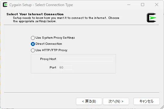 Cygwin install Select Your Internet Connection